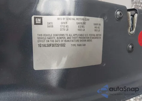 2008 Chevrolet Cobalt Lt from USA, damaged, VIN 1G1AL58F387291882